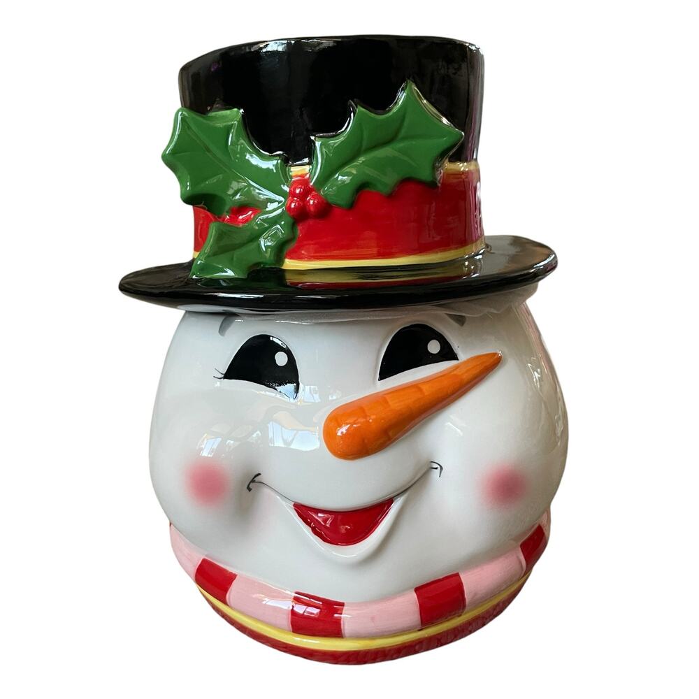 Christmas Cookie Jar Ceramic Snowman with Top Hat Lid Festive Kitchen Decor New
